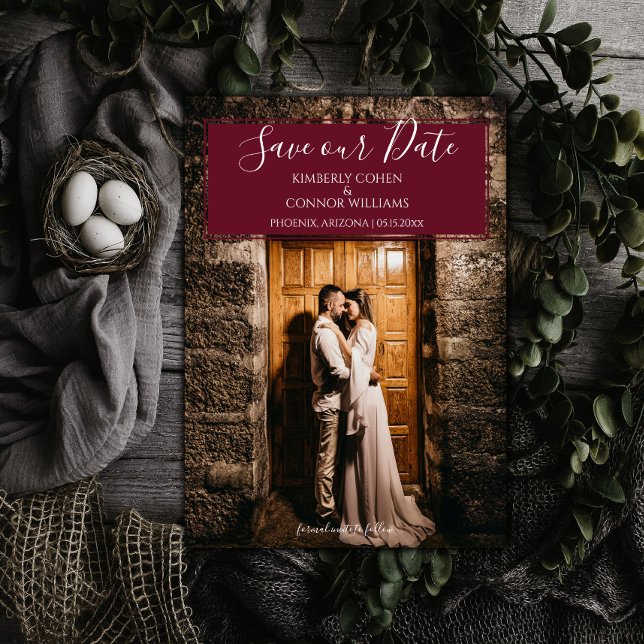 Reserve A Data Salvar data de foto moderna | Vinho Tinto (Wine Red Modern Photo Save the Date)