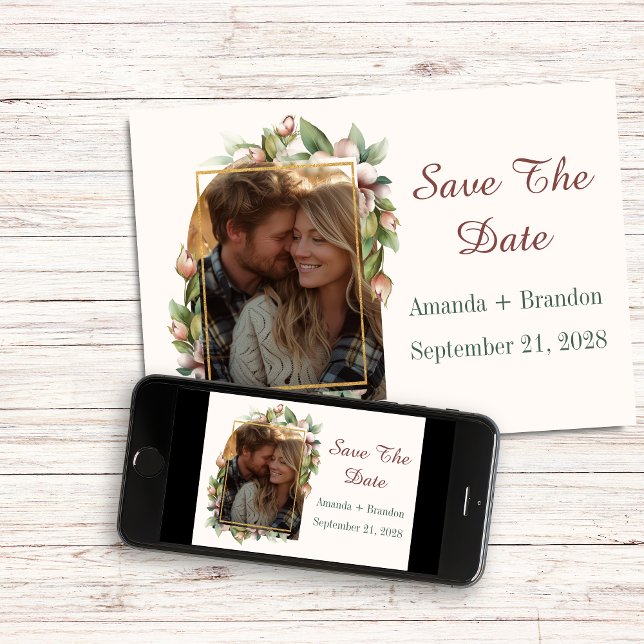 Reserve A Data Salvar Data de Noivado Boho Arco Floral Foto (Save The Date Boho Floral Arch Photo Card + Digital Download)