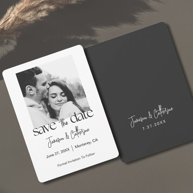 Reserve A Data Salvar Data em Foto Preto e Branco com Fonte Moder (Modern Script Typography Black and White Photo Save The Date
)