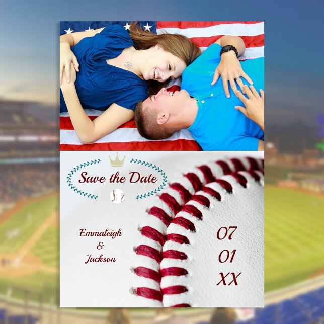 Reserve A Data Salvar Data Foto Casamento Tema Beisebol (Criador carregado)