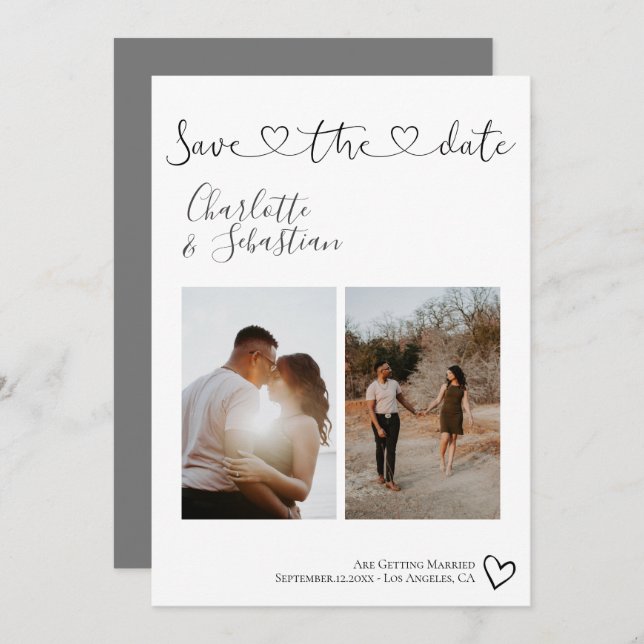 Reserve A Data Salvar nossa Foto Personalizada de Coração Manuscr (Frente/Verso)