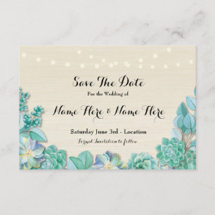 Reserve A Data Salvar os Succulents rústicos da data as luzes da