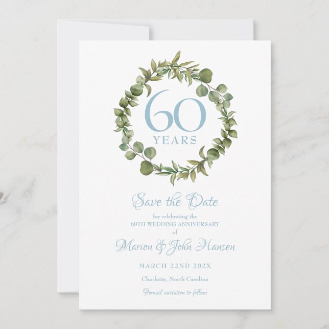 Reserve A Data Salve a Data 60º Aniversário Grinalda de Verduras (Frente)