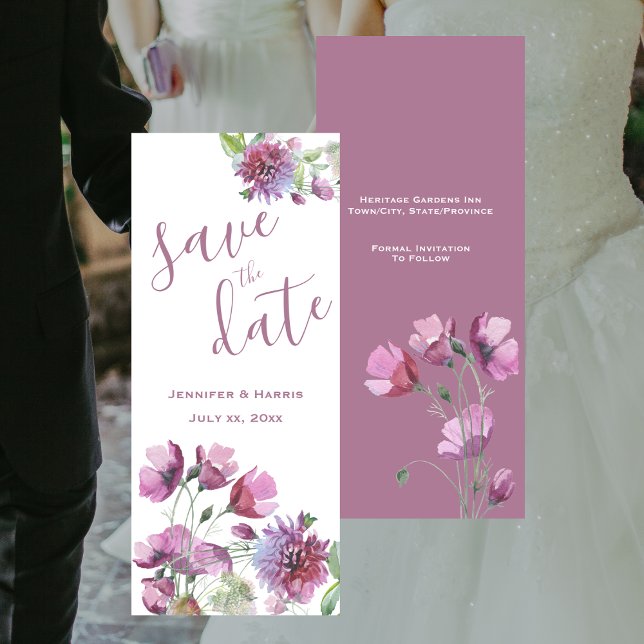 Reserve A Data Salve a Data Aquarela Floral Roxa (Save The Date Watercolor Purple Floral)