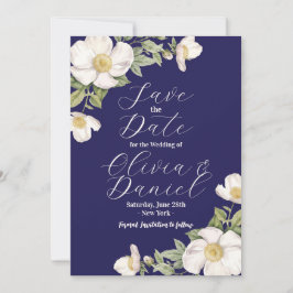 Reserve A Data Salve a Data Azul Marinho Creme Floral Casamento 