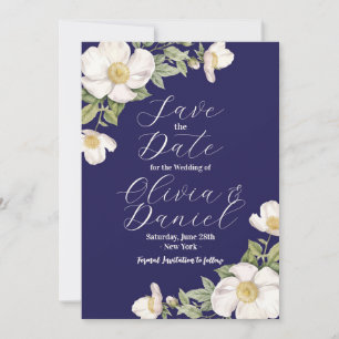 Reserve A Data Salve A Data Azul Marinho Creme Floral Casamento