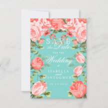 Salve a Data Azul-turquesa e Floral Coral Botânico