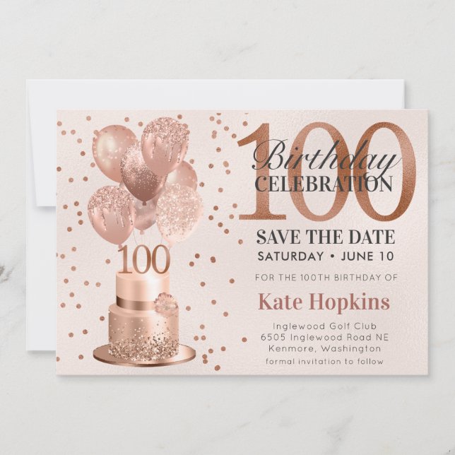 Reserve A Data Salve A Data Bolo De Aniversário De 100 Anos Doura (Frente)