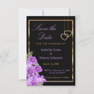 Reserve A Data Salve a data - Casamento com Flor Roxo Elegante