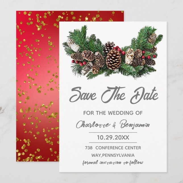 Reserve A Data Salve a Data Casamento de Natal de Inverno (Frente/Verso)