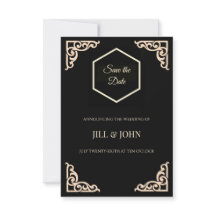 Salve a Data Casamento Preto Dourado Hexágono Art 