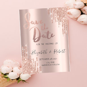 Reserve A Data Salve a Data com Brilho em Dourado Rosa Luxo