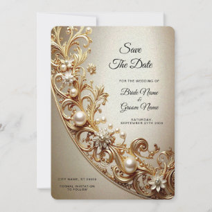 Reserve A Data Salve a Data com Floreio Dourado Ornamentado
