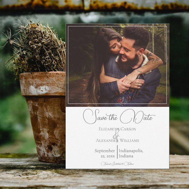 Reserve A Data Salve a Data com Foto Moderna Branca (Criador carregado)