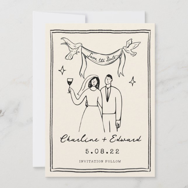 Reserve A Data Salve a data com letra funky desenhada à mão (Frente)