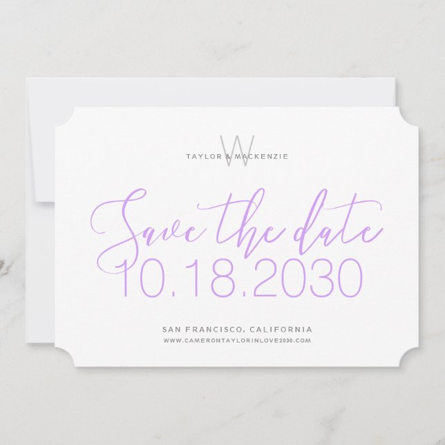 Reserve A Data Salve a Data com Monograma Minimalista Lilás Roxo  (Frente)
