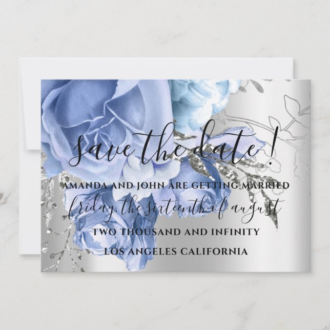 Reserve A Data Salve A Data De Casamento Da Cinza Azul De Prata (Frente)