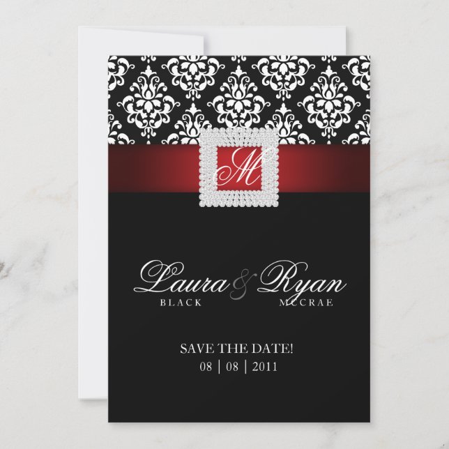 Reserve A Data Salve a data de casamento Damask Jewel Red Black W (Frente)