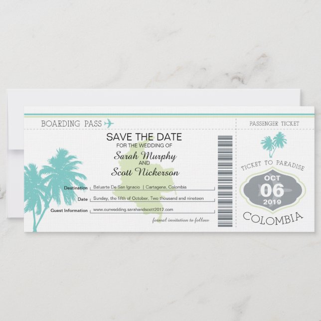 Reserve A Data Salve a Data de Embarque na Colômbia (Frente)