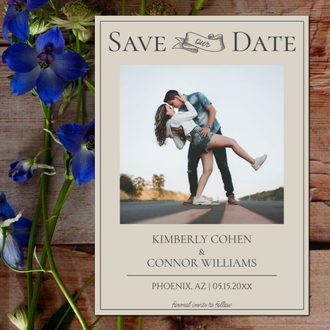 Reserve A Data Salve a Data de Fotografia Moderna Bege (Beige Modern Photo Save the Date)