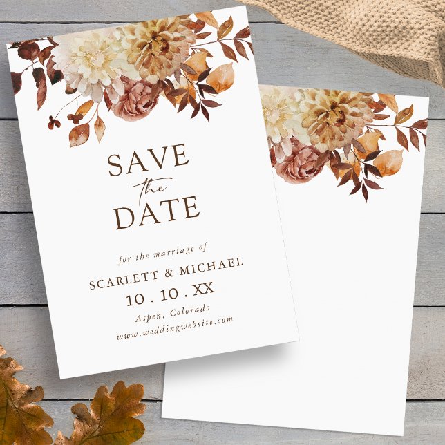 Reserve A Data Salve a Data de Outono Simples (Simple Fall Watercolor Terracotta Floral Save The Date Card by Painted Paperie
)