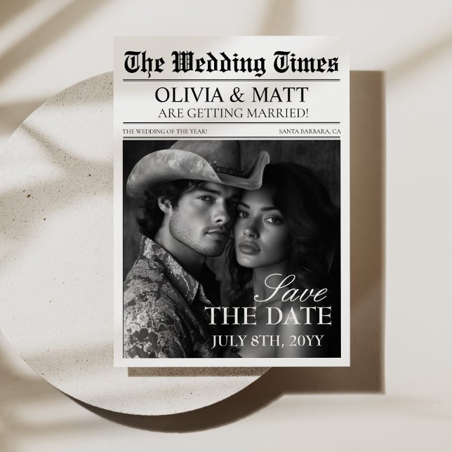 Reserve A Data Salve A Data Do Casamento De Jornais Retroativos (Save The Date Retro Newspapers Wedding)