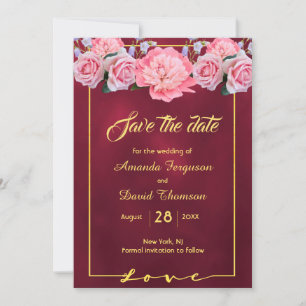 Reserve A Data Salve a data do casamento floral cor-de-rosa