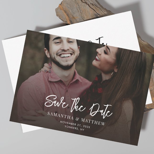 Reserve A Data Salve a data do casamento legante com fotos escrit (Modern Photo Wedding Save the Date Announcement)