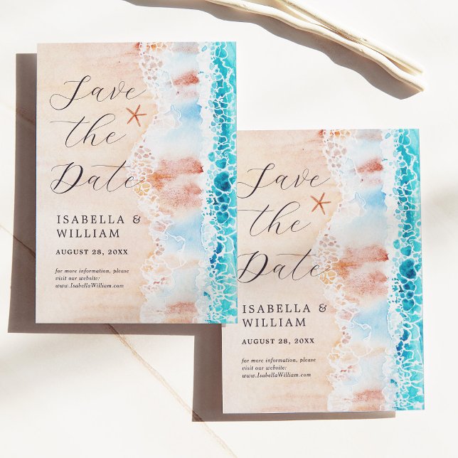 Reserve A Data Salve A Data Elegante Pintura De Praia Em Aquarela (Criador carregado)