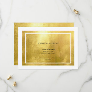 Reserve A Data Salve a Data em Branco e Dourado Metálico