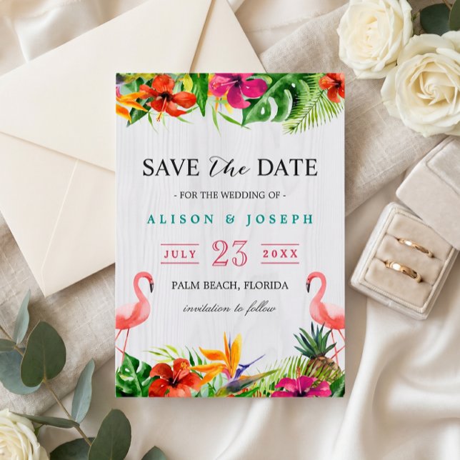 Reserve A Data Salve a Data | Flamingo Floral Tropical Luau (Criador carregado)