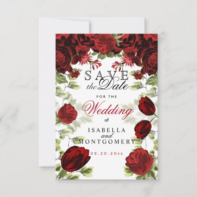 Reserve A Data Salve a Data Floral Botânico Vermelho Escuro (Frente)