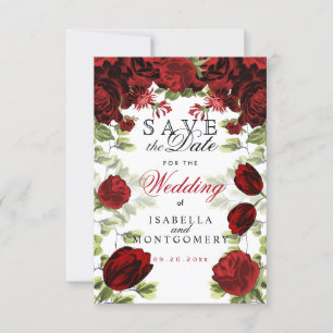 Reserve A Data Salve a Data Floral Botânico Vermelho Escuro