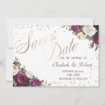 Salve a Data Floral Burgundy Diamantes Dourados