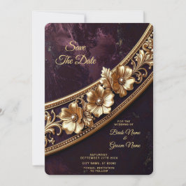 Reserve A Data Salve a Data Floral Dourado Ornamentado