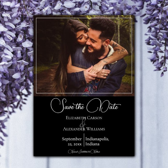 Reserve A Data Salve a Data Foto Moderno Preto (Black Modern Photo Save the Date)