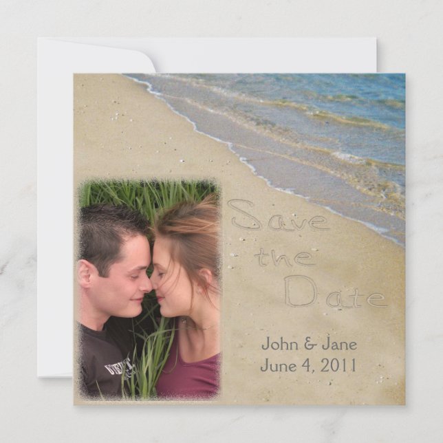 Reserve A Data Salve a Data - Foto Personalizada de Areia e Água (Frente)