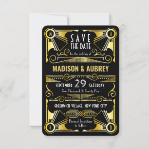Reserve A Data Salve a data Gatsby Art Deco Dourado Preto