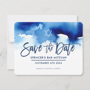 Reserve A Data SALVE A DATA MITZVAH aquarela azul escuro moderno