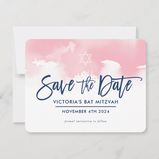 Reserve A Data SALVE A DATA MITZVAH moderno rosa pálido aquarela (Frente)