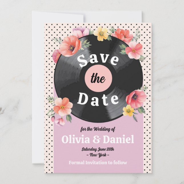 Reserve A Data Salve A Data Música Disco Casamento Floral 1950s  (Frente)