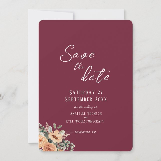 Reserve A Data Salve a placa de formato Date - Burgundy floral el (Frente)