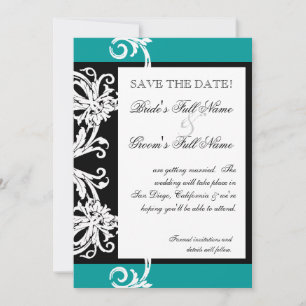 Reserve A Data Salve as datas - Black White Teal Heart Damask