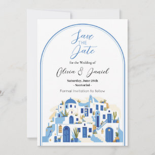 Reserve A Data Salve o casamento Santorini Grécia Azul Branco