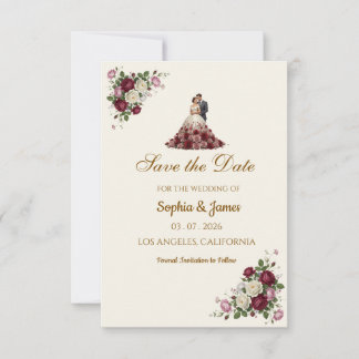 Reserve A Data Salve o Dia com Floral Burgundy Moderno Ilustrado 