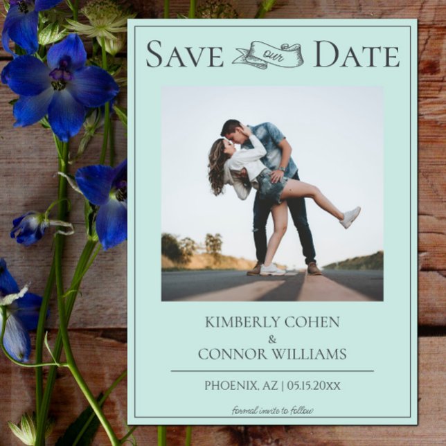 Reserve A Data Salve o Dia com Foto Moderna em Tons Pastel (Mint Modern Photo Save the Date)