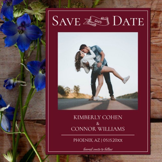 Reserve A Data Salve o Dia com Foto Moderna Vermelho Vinho (Wine Red Modern Photo Save the Date)