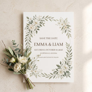 Reserve A Data Salve o Dia de Casamento Botânico em Verde Salvia