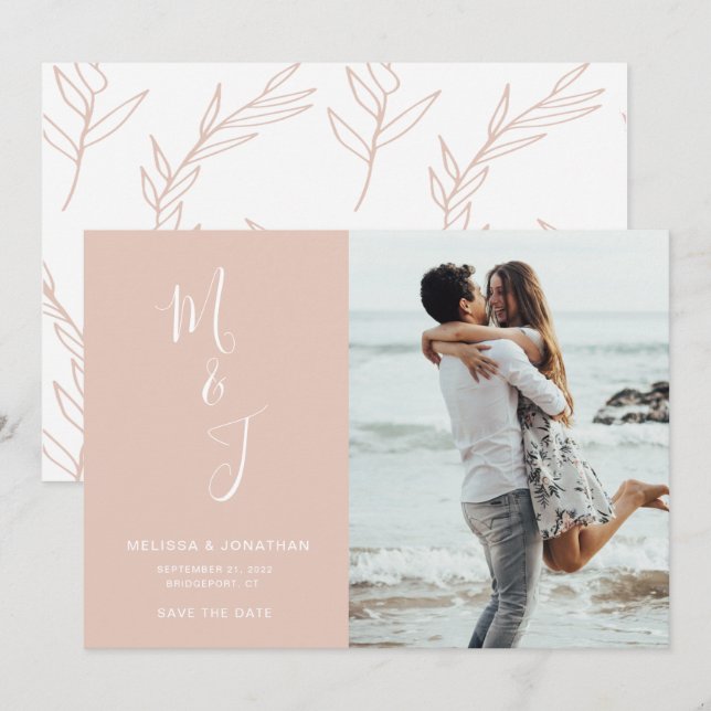 Reserve A Data Salve o Dia do Casamento Botânico com Rosa Moderna (Frente/Verso)