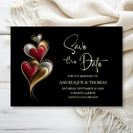 Reserve A Data Salve o Dia do Casamento Corações Vermelhos e Dour
